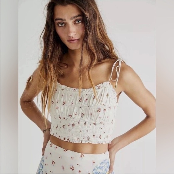 Free People Kaia Floral Smocked Tie Front Camisole - Picture 1 of 10